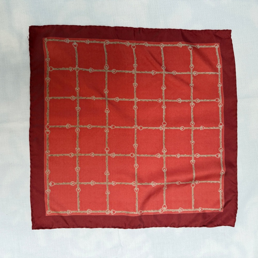 Hermès Paris Orange/Burgundy Geometric Design Pocket Square - Pristine Condition